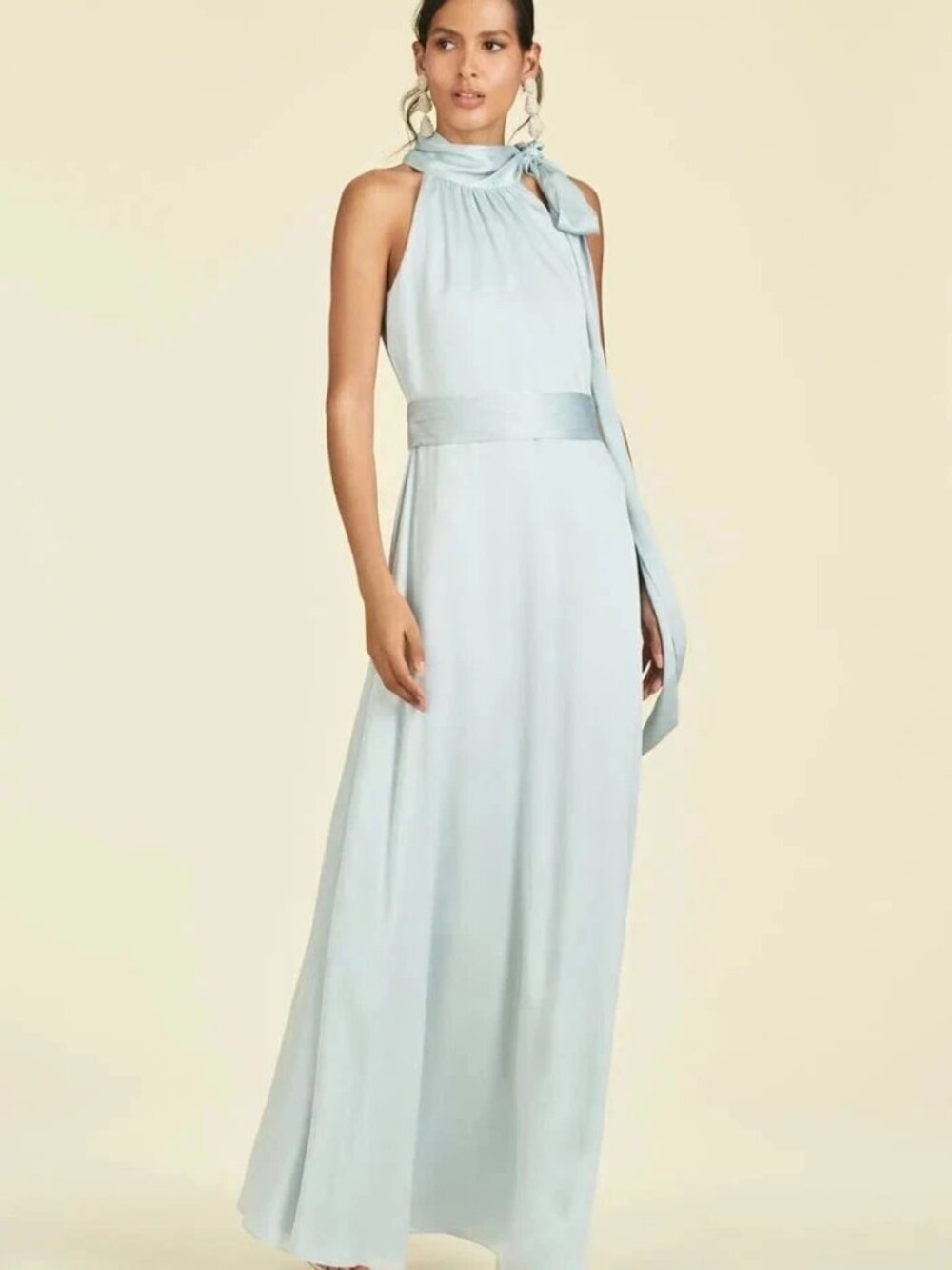 Sachin & Babi Kayla Gown Tie Neck Maxi Crinkle Dress In Ice Blue